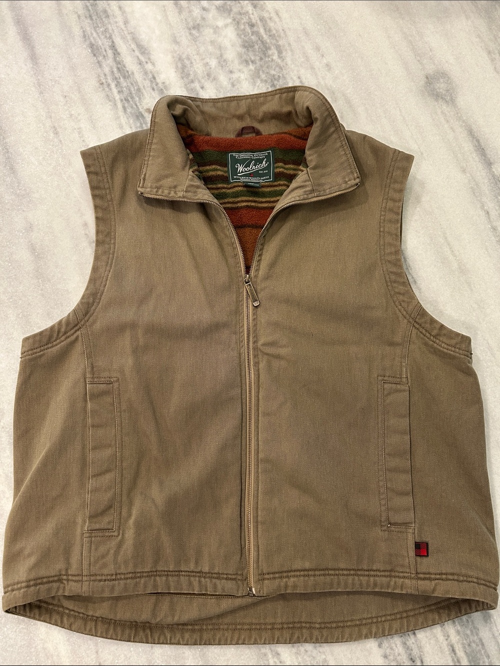 Woolrich Dorrington Men’s Fleece Lined Canvas Vest XL Dark Wheat Tan